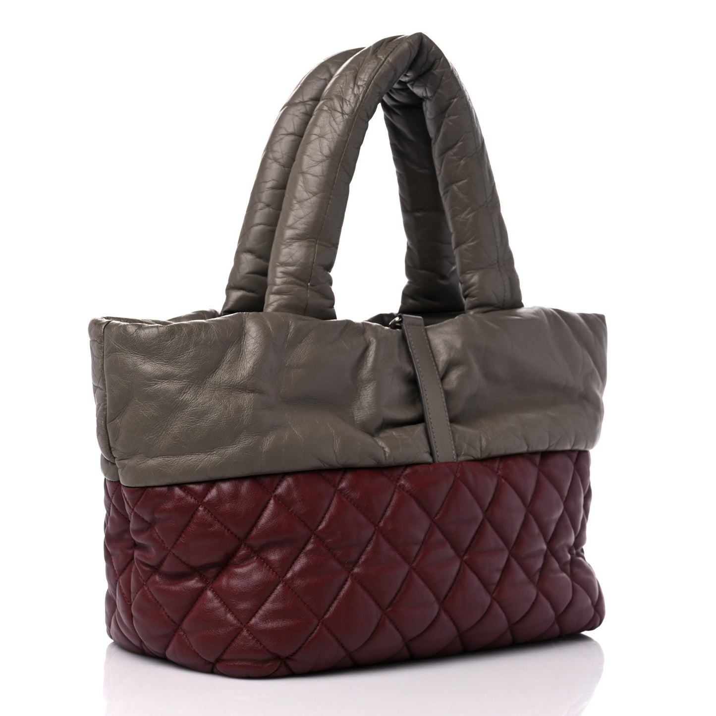 Lambskin Quilted Small Coco Cocoon Reversible Tote Grey Burgundy