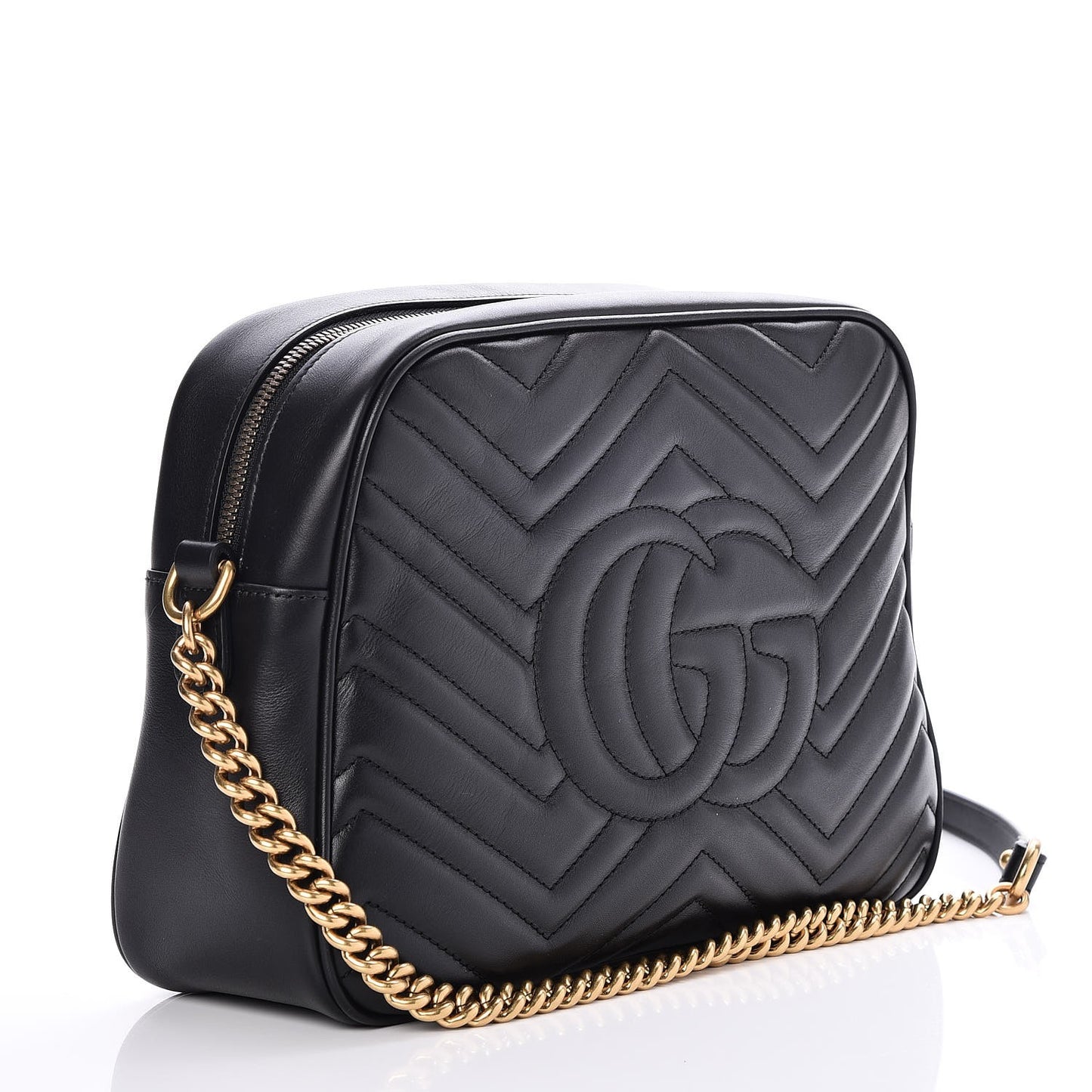 Calfskin Matelasse Medium GG Marmont Chain Shoulder Bag Black