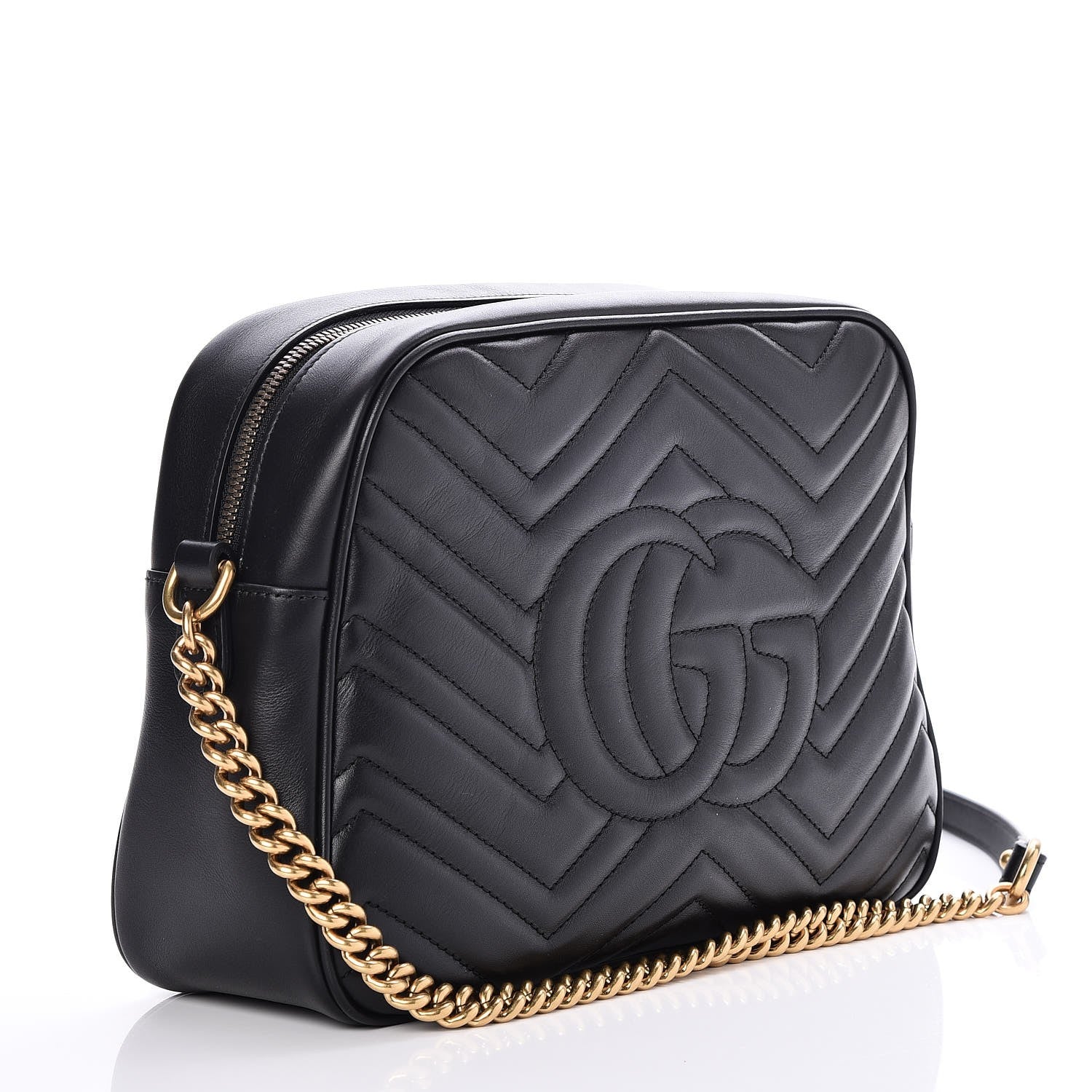 Gucci Calfskin Matelasse Medium GG Marmont Chain Shoulder Bag Black 3 of 7