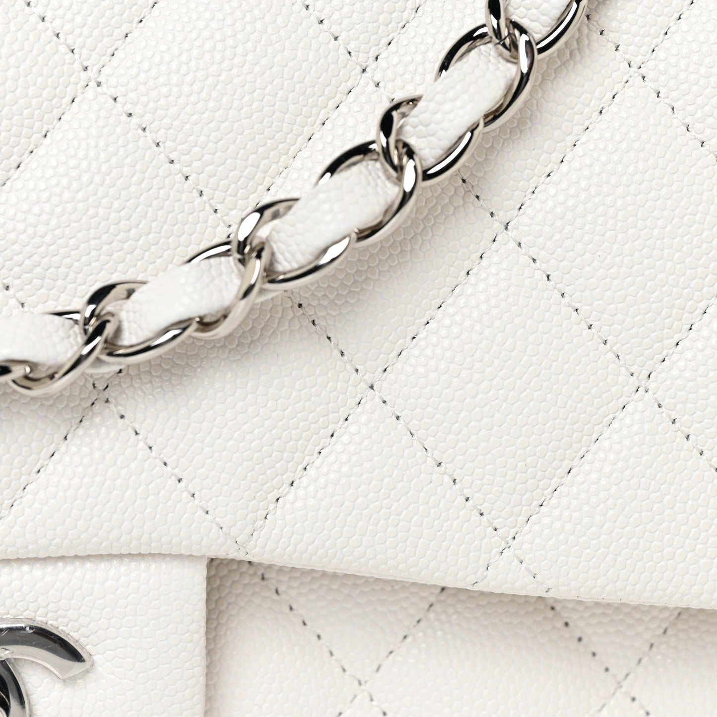 Caviar Quilted Medium Double Flap White
