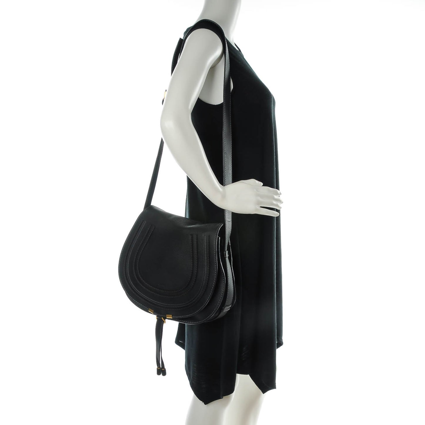 Calfskin Medium Marcie Round Crossbody Bag Black