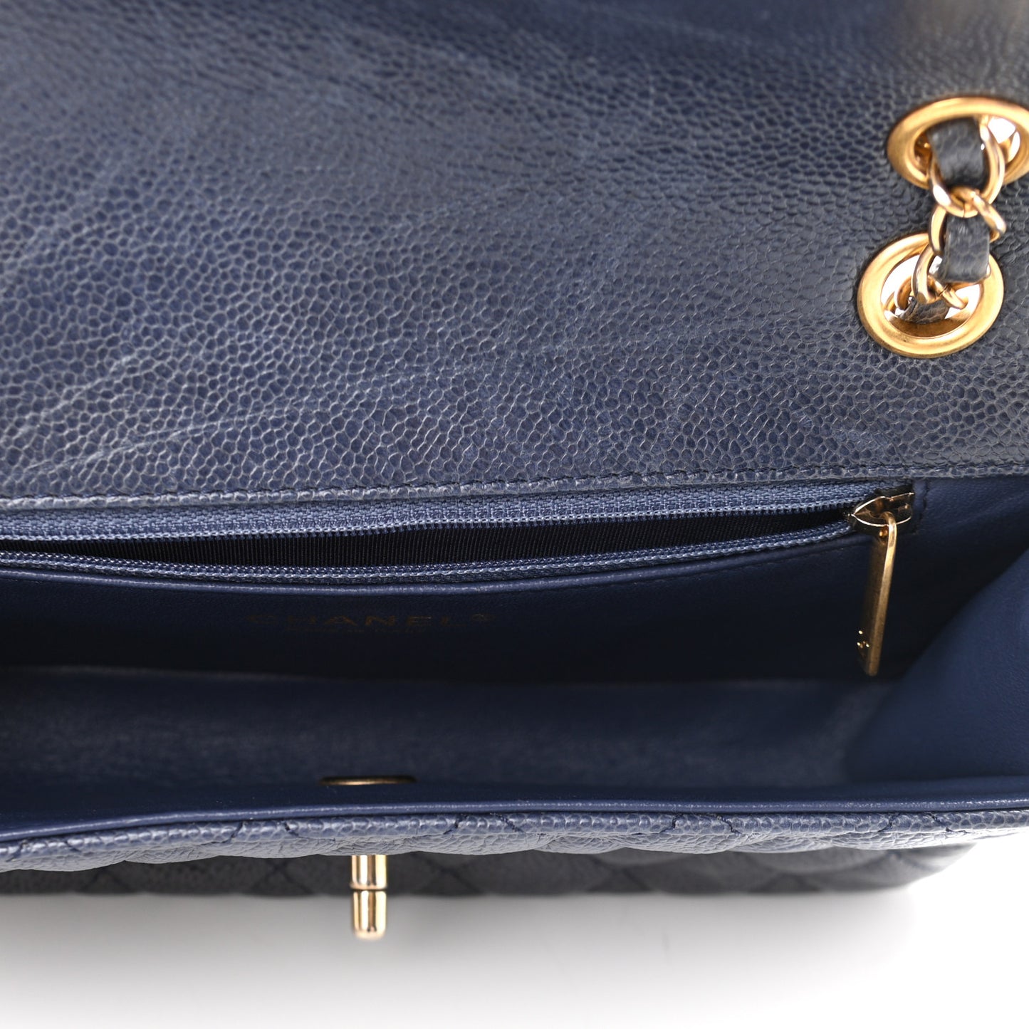 Crumpled Grained Calfskin Small Two Tone Flap Navy