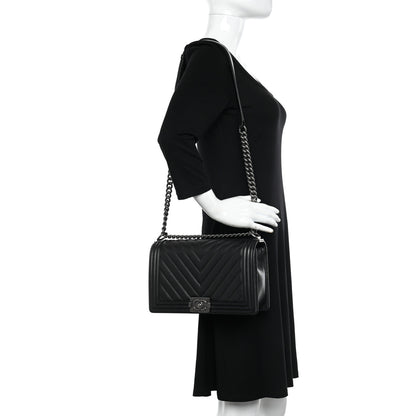 Chanel Caviar Chevron Quilted New Medium Boy Flap Black 2 of 11
