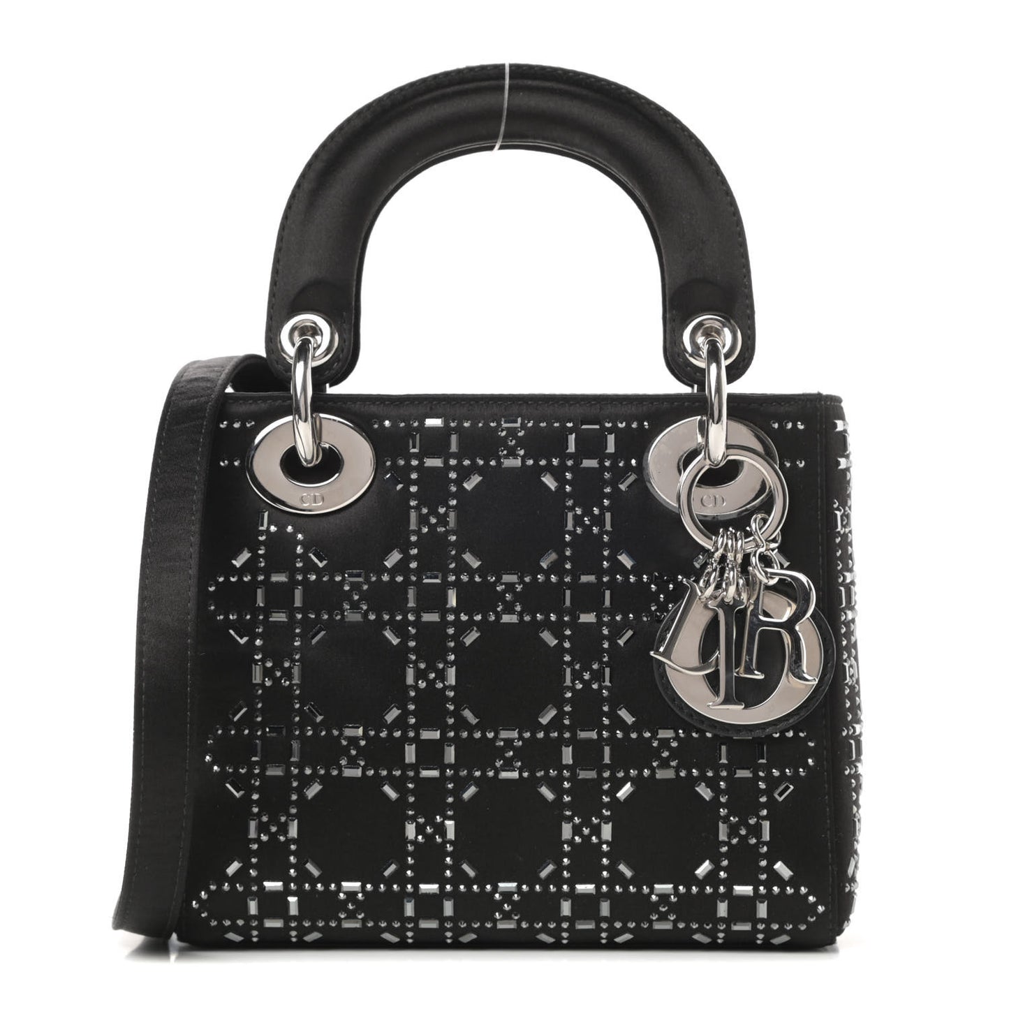 Satin Crystal Cannage Mini Lady Dior Black