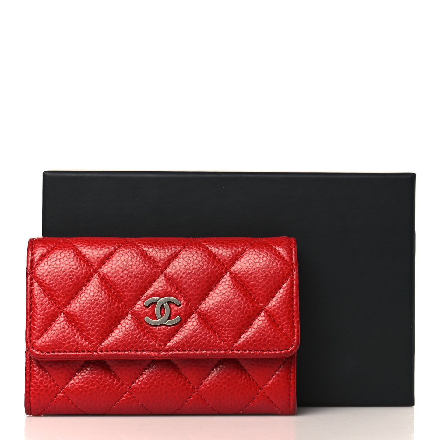 Caviar Quilted Flap Card Holder Red