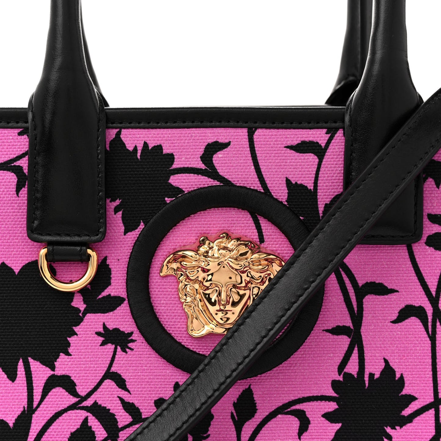 Calfskin Cotton Floral Printed La Medusa Book Tote Black Water Lily