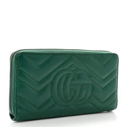 Gucci Calfskin Matelasse GG Marmont Zip Around Wallet Emerald Green 3 of 7