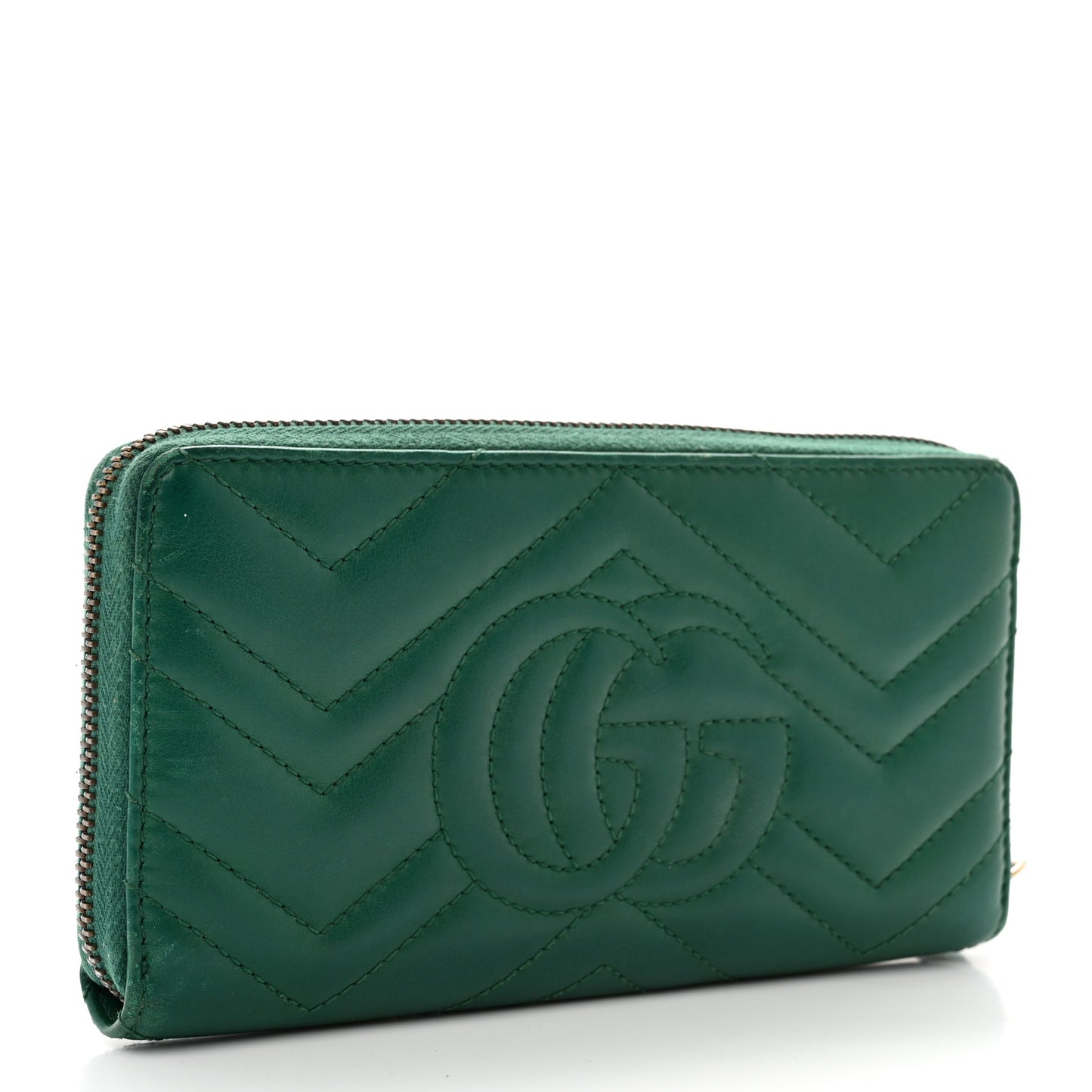 Calfskin Matelasse GG Marmont Zip Around Wallet Emerald Green