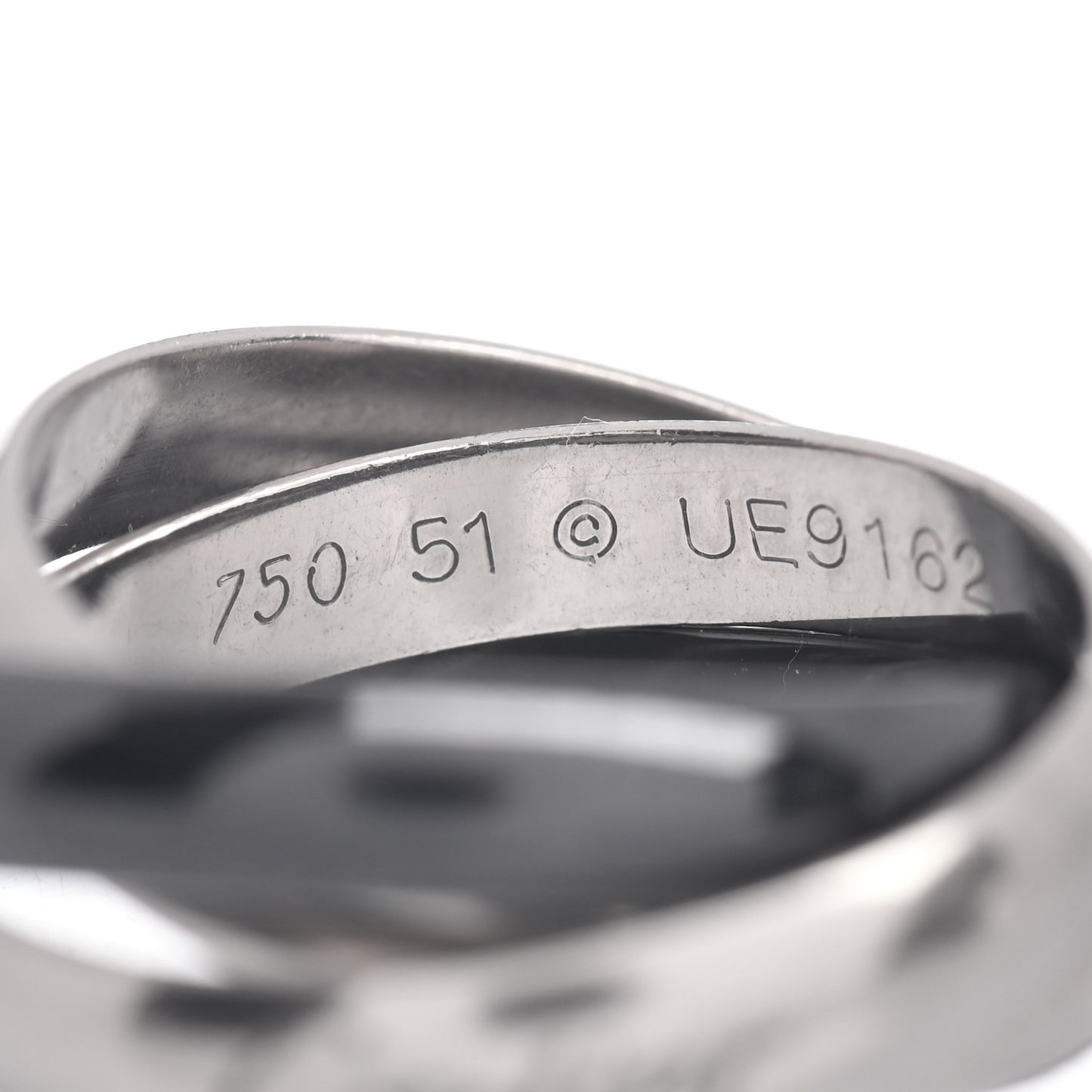 18K White Gold Black Ceramic Trinity Ring 51 5.75