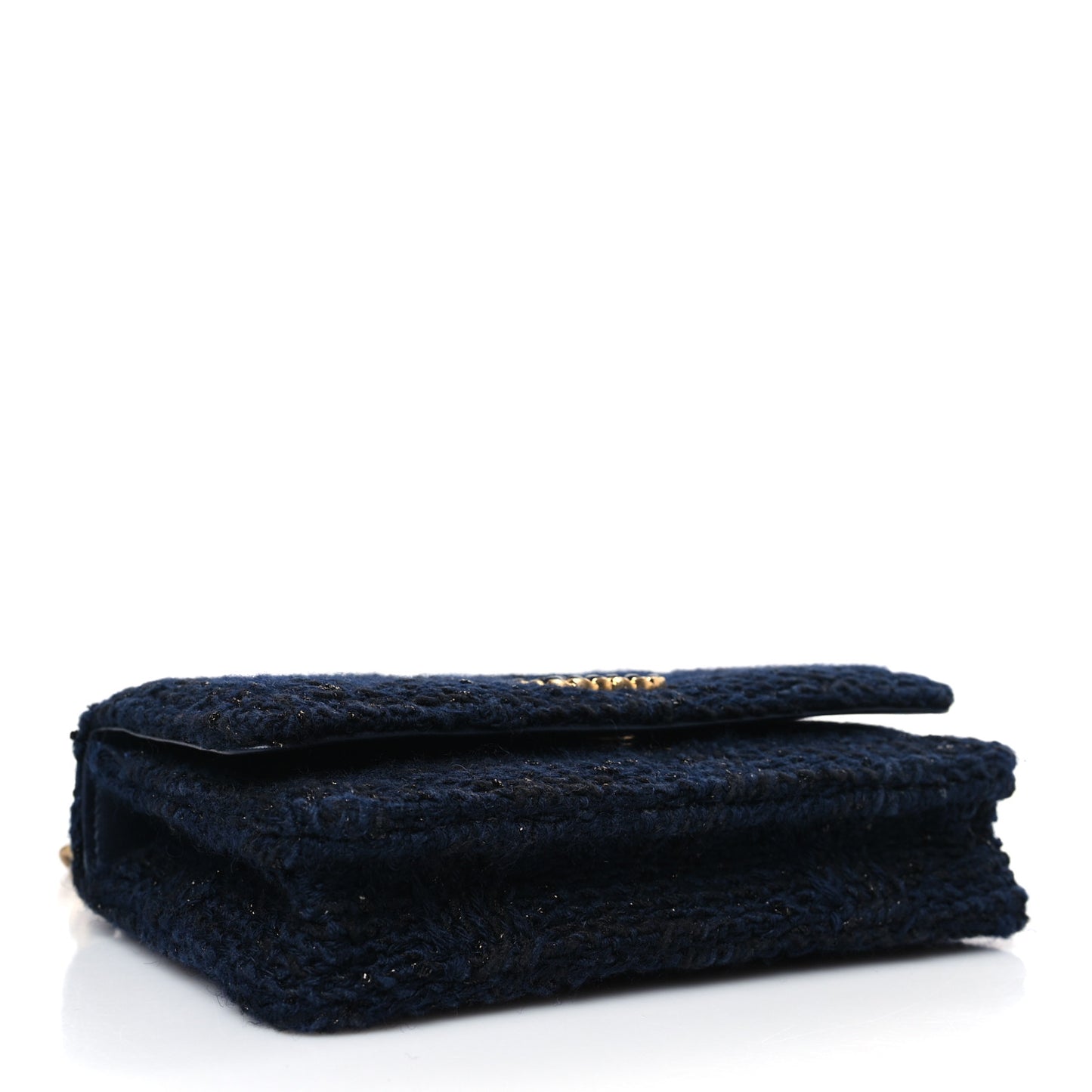 Wool Tweed Lambskin Quilted Chanel 19 Wallet On Chain WOC Blue Black