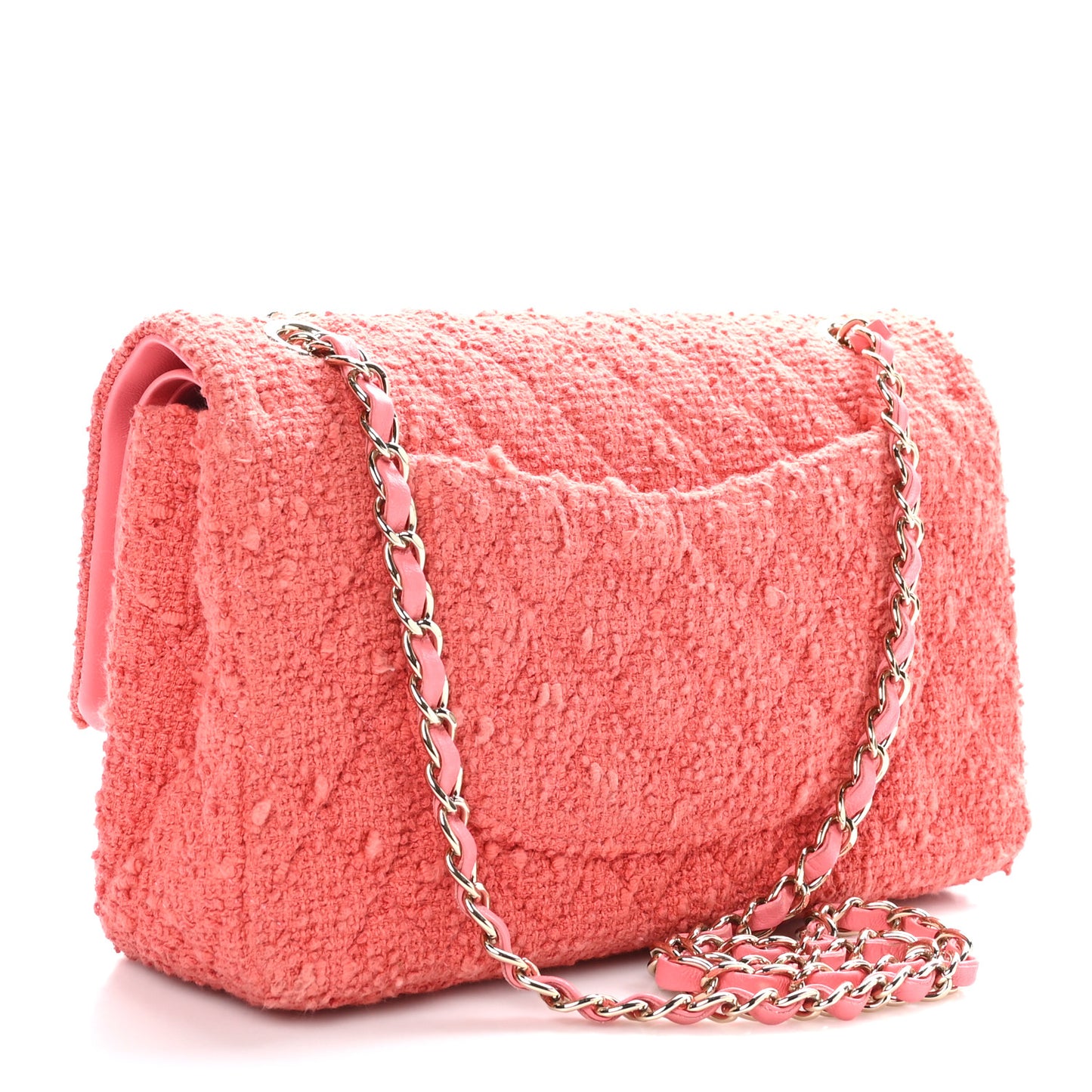 Tweed Quilted Medium Double Flap Dark Pink
