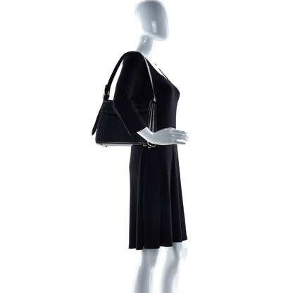 Balenciaga Shiny Calfskin Crocodile Embossed Medium Ghost Shoulder Bag Black 2 of 15