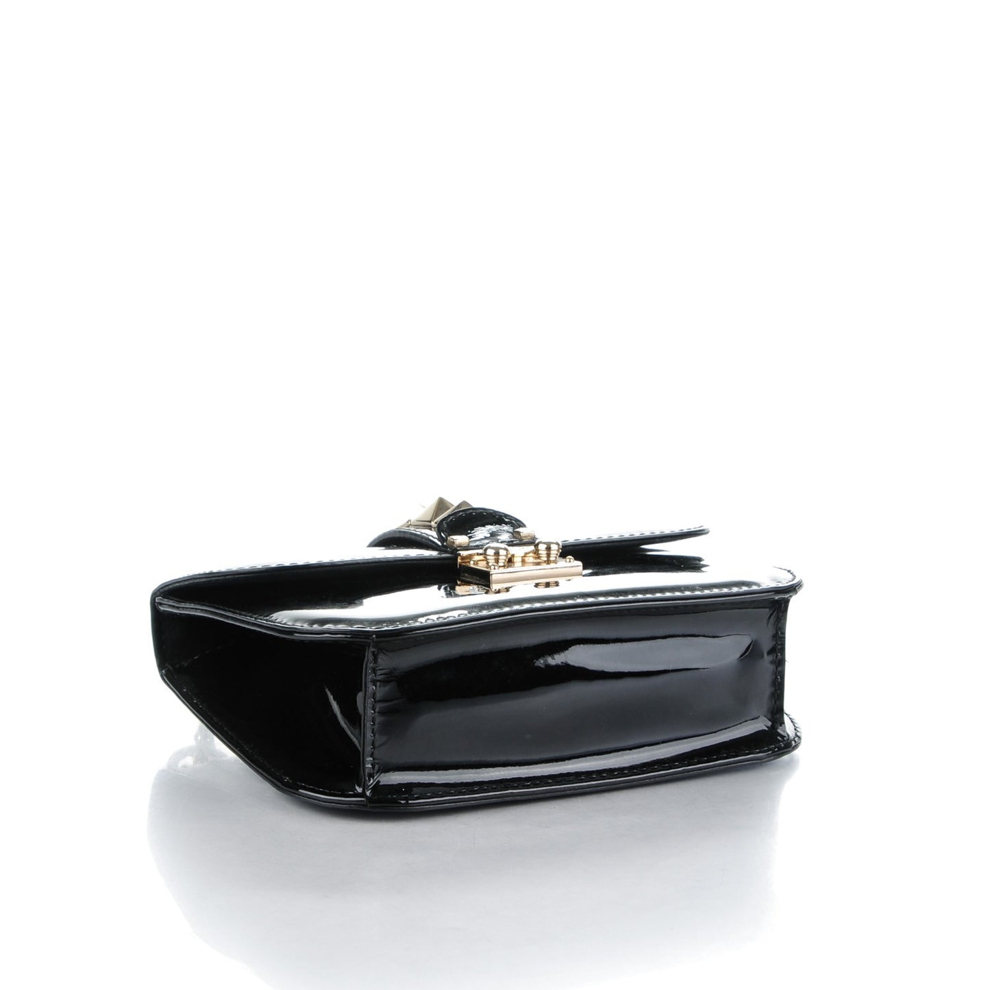 Patent Small Glam Lock Rockstud Flap Black