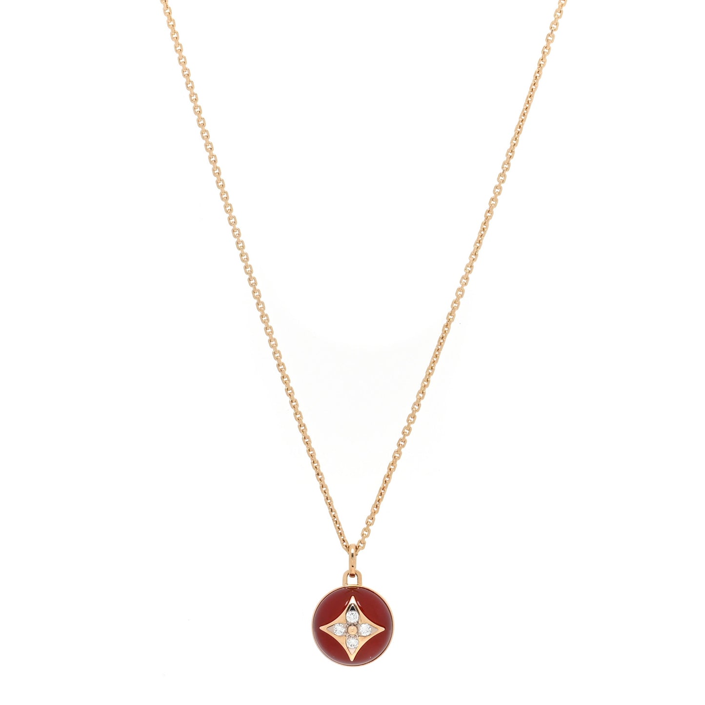 18K Yellow Gold Diamond Cornelian B Blossom Medallion Pendant Necklace