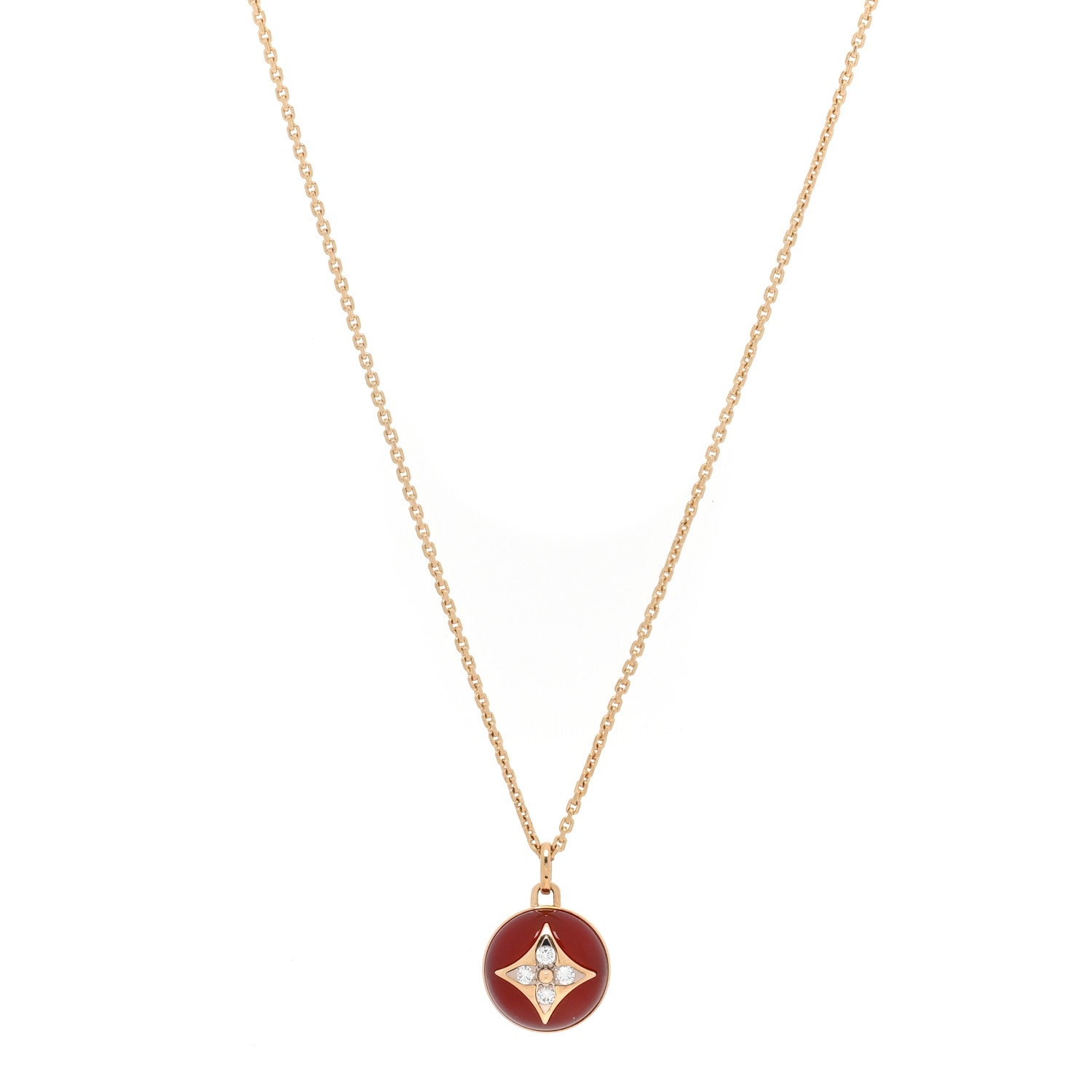 Louis Vuitton 18K Yellow Gold Diamond Cornelian B Blossom Medallion Pendant Necklace 1 of 5