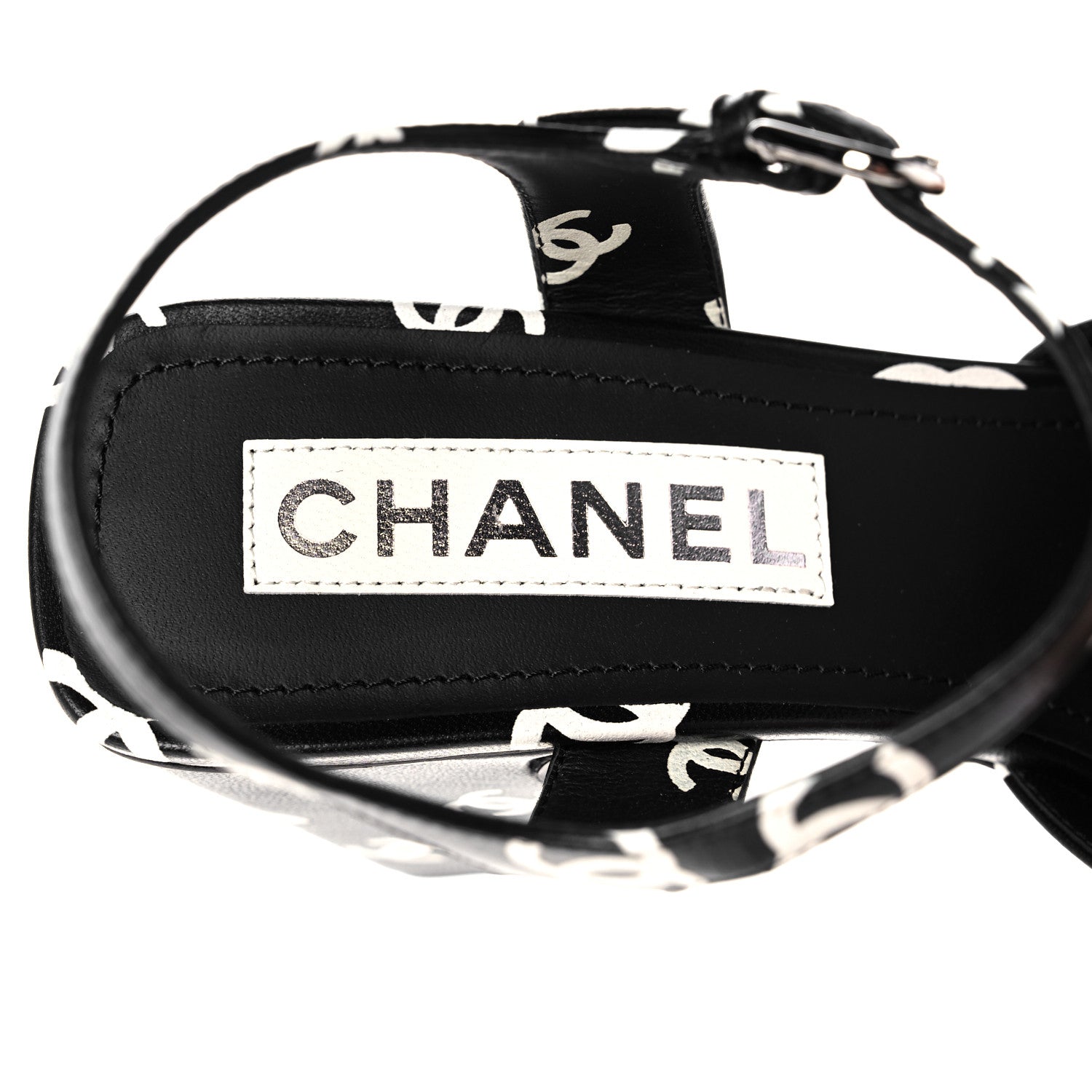 Chanel Lambskin Printed CC Sandals 39 Black White 7 of 8