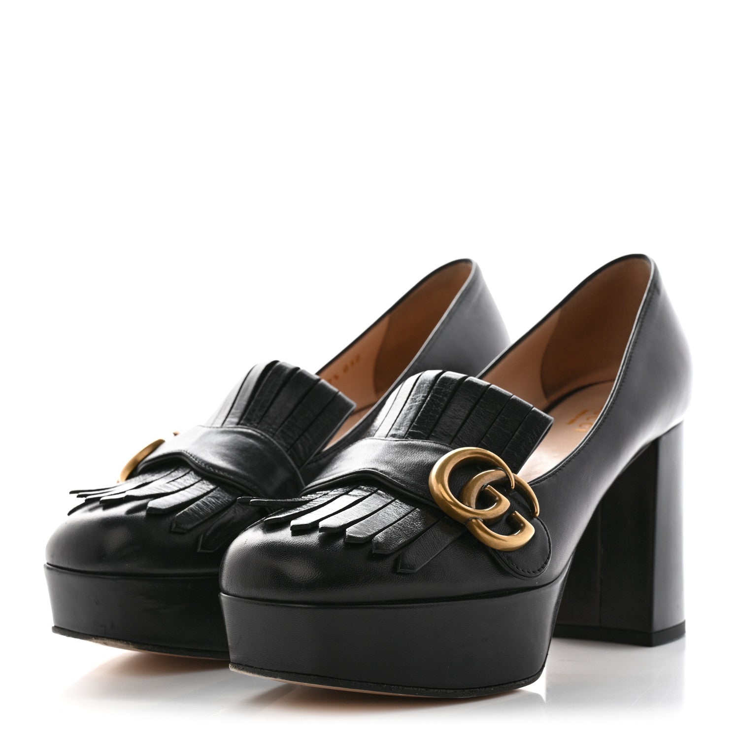 Gucci Malaga Kid GG Marmont Fringe Platform Loafer Pumps 37.5 Black 3 of 21