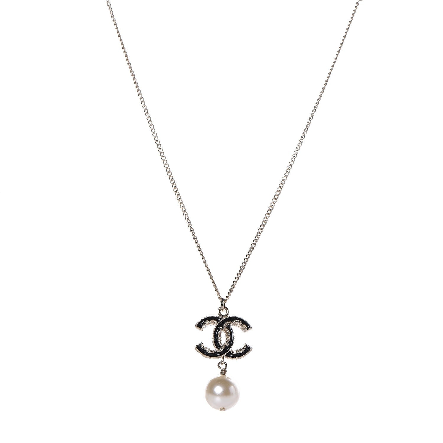 Chanel Enamel Pearl CC Baroque Drop Necklace Black Gold 1 of 8