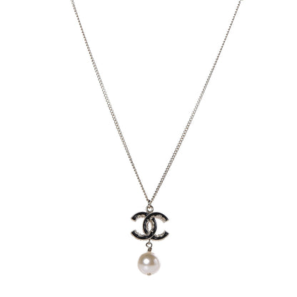 Chanel Enamel Pearl CC Baroque Drop Necklace Black Gold 1 of 8