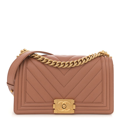 Chanel Caviar Chevron Quilted Medium Boy Flap Beige 1 of 11