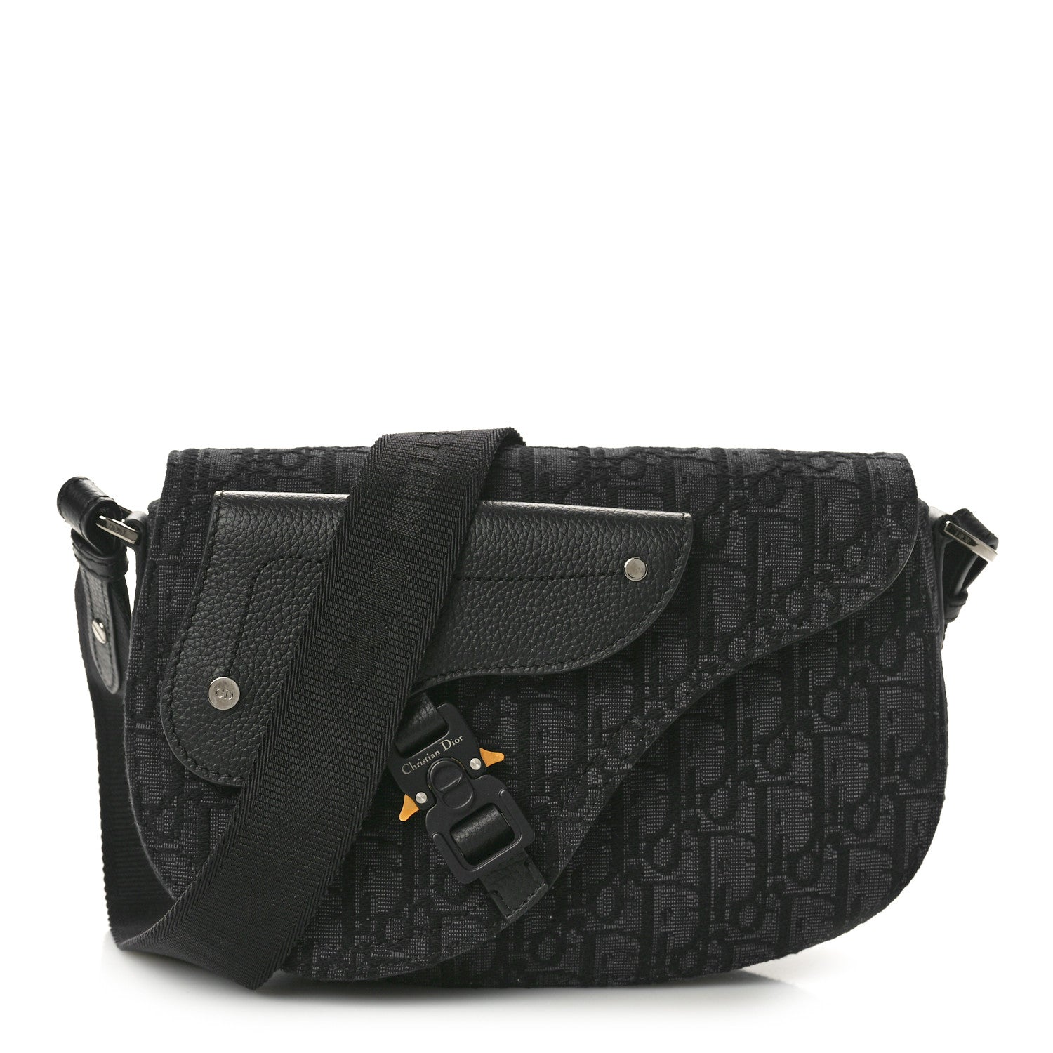 Christian Dior Oblique Jacquard Grained Calfskin Saddle Messenger Pouch Black 1 of 10
