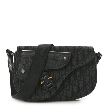 Christian Dior Oblique Jacquard Grained Calfskin Saddle Messenger Pouch Black 1 of 10