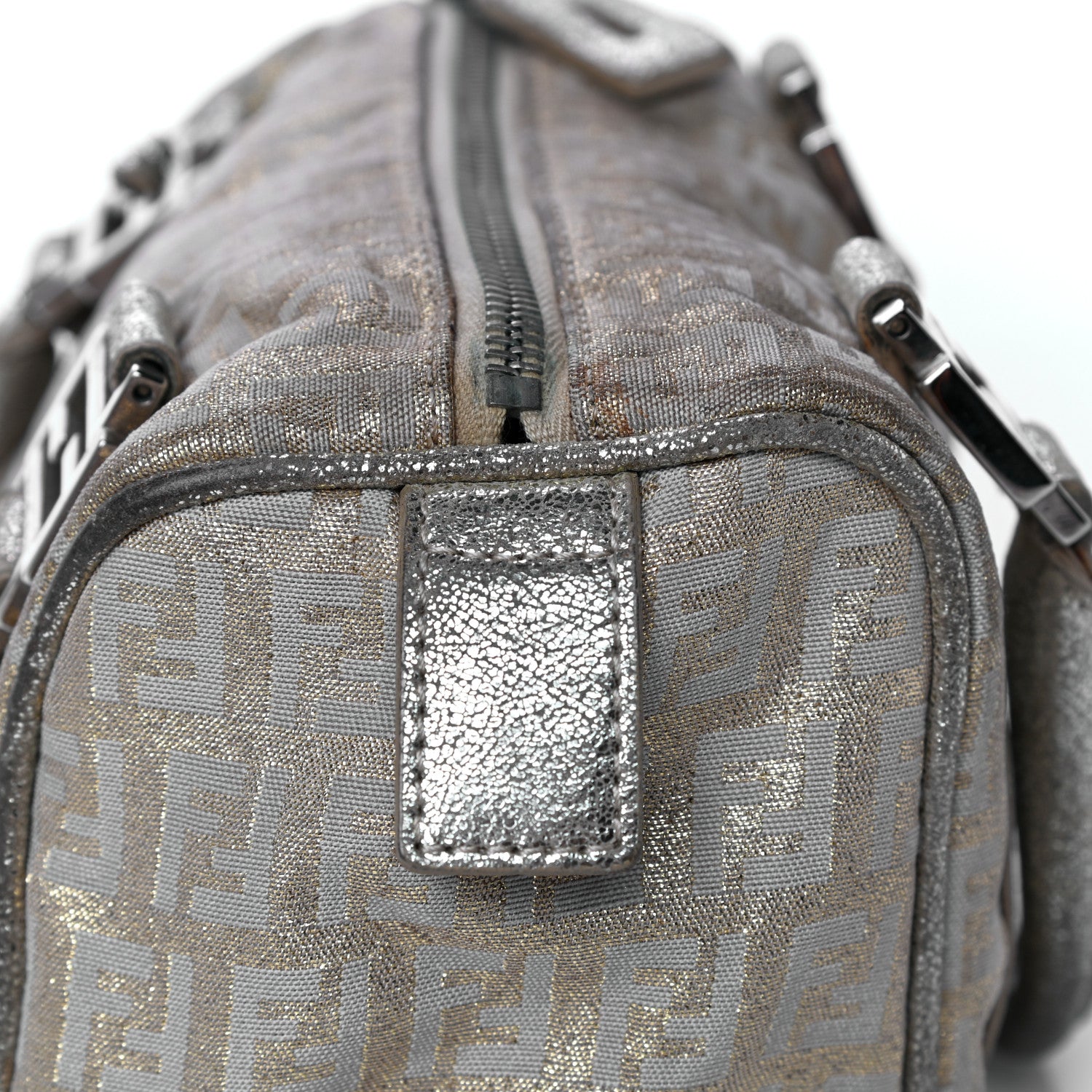 Fendi Metallic Jacquard Zucchino Mini Forever Boston Gold Silver 24 of 41