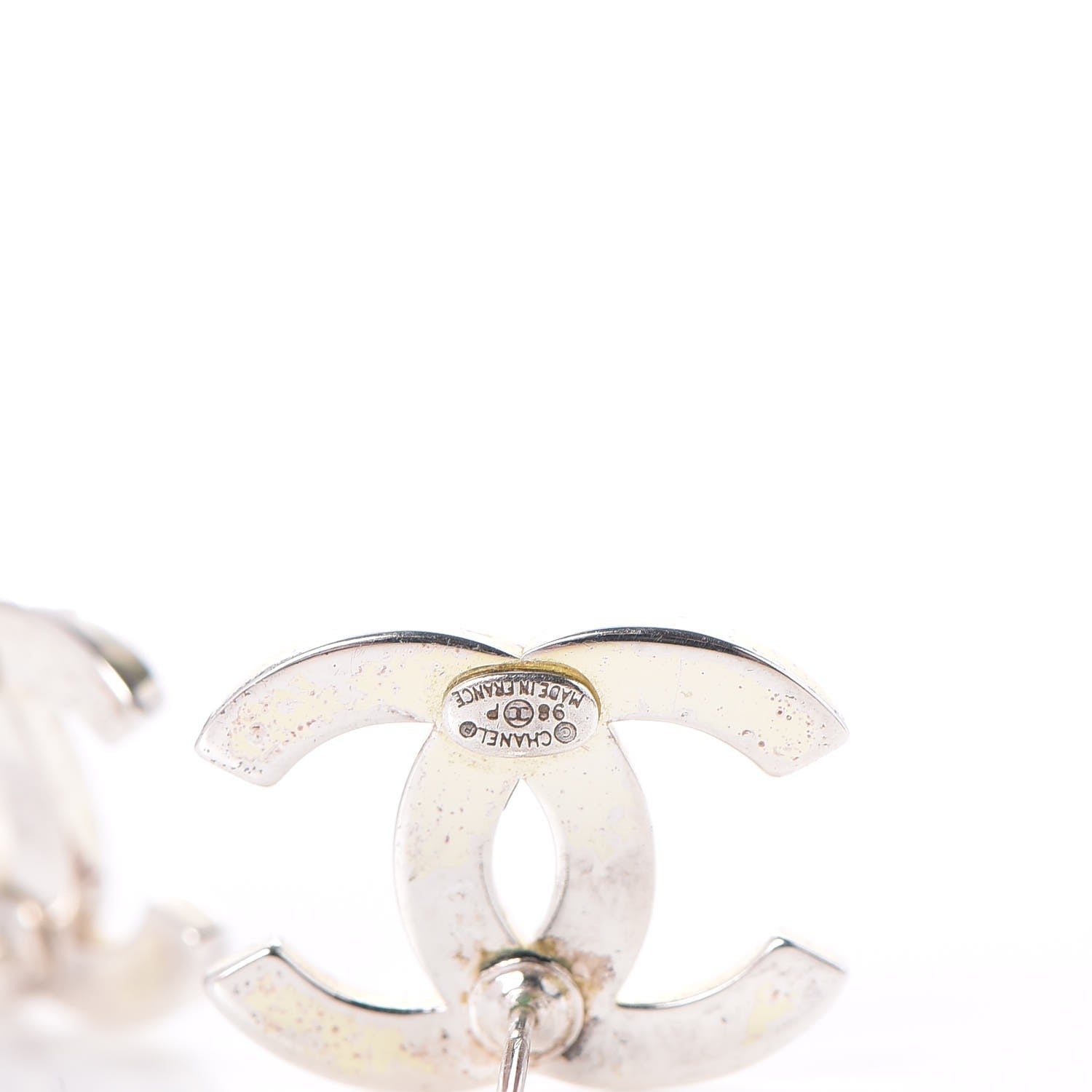 Chanel Metal CC Engraved Stud Earrings Silver 4 of 5