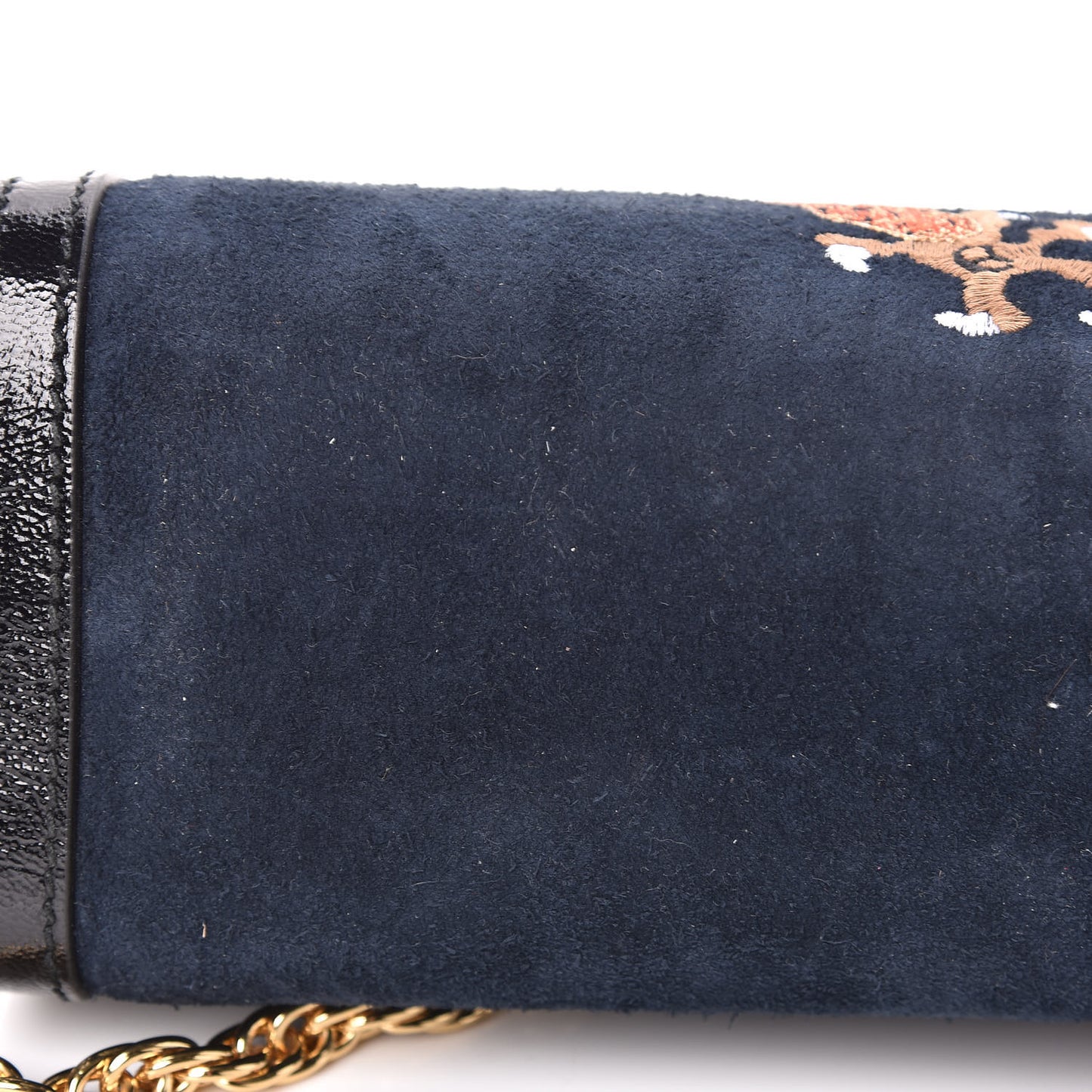 Suede Patent Web Dragon Embroidered Medium Ophidia Chain Shoulder Bag Blue Multicolor Black