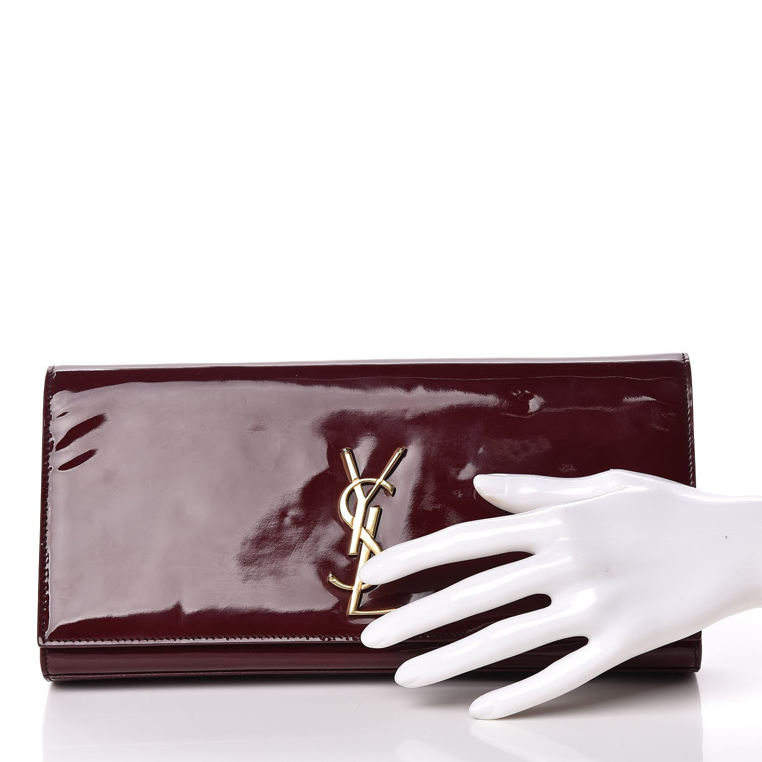 Saint Laurent Patent Classic Monogram Cassandre Clutch Dark Red 2 of 12