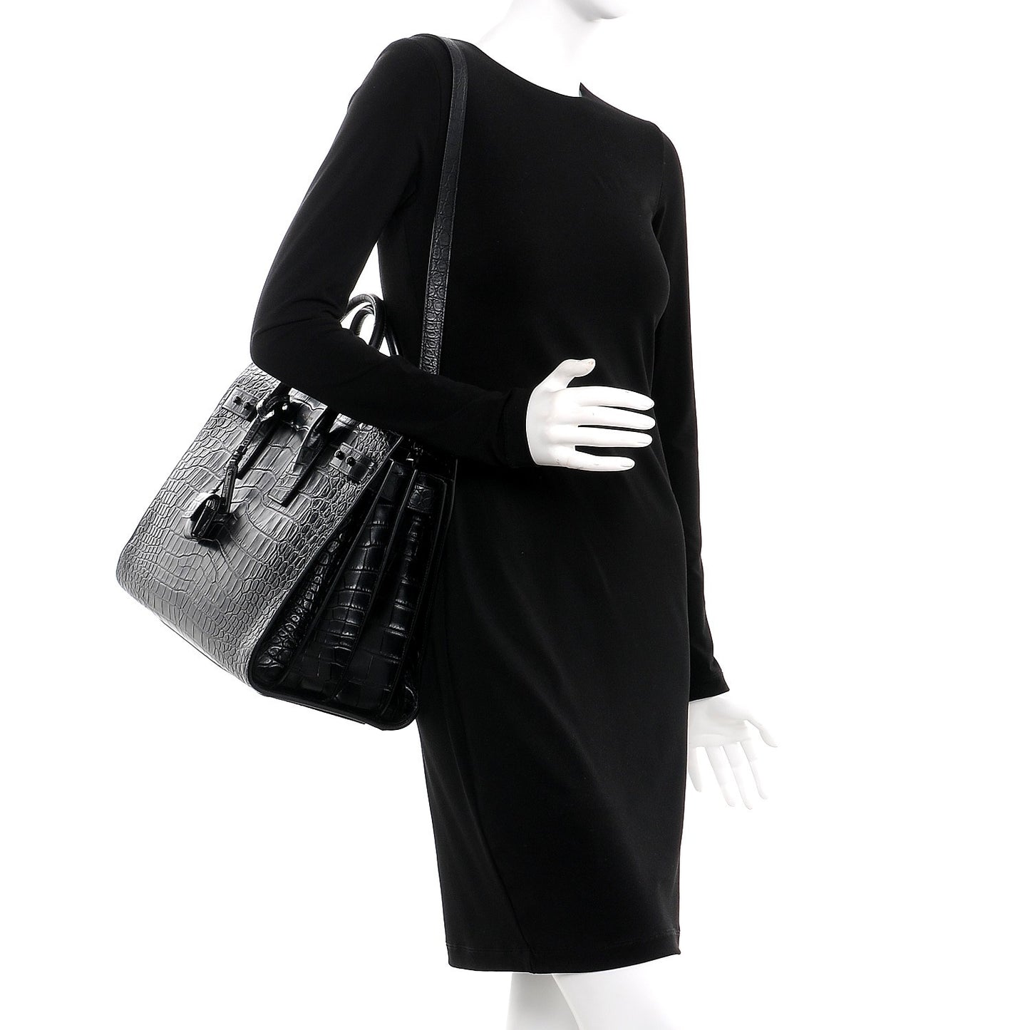 Calfskin Crocodile Embossed Medium Supple Sac de Jour Black