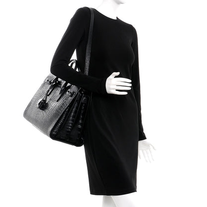 Saint Laurent Calfskin Crocodile Embossed Medium Supple Sac de Jour Black 2 of 7