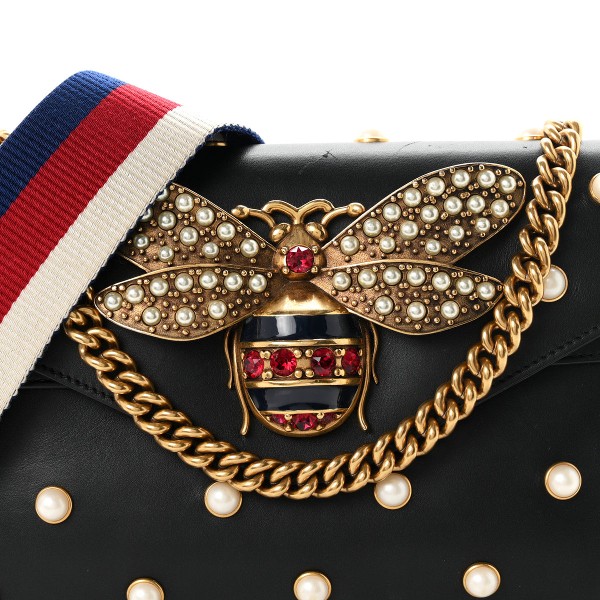 Nappa Pearl Studded Mini Queen Margaret Broadway Shoulder Bag Black