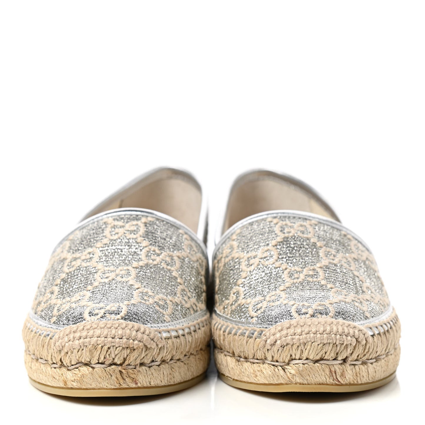 Lame Nappa GG Monogram Espadrilles 35 Silver Beige