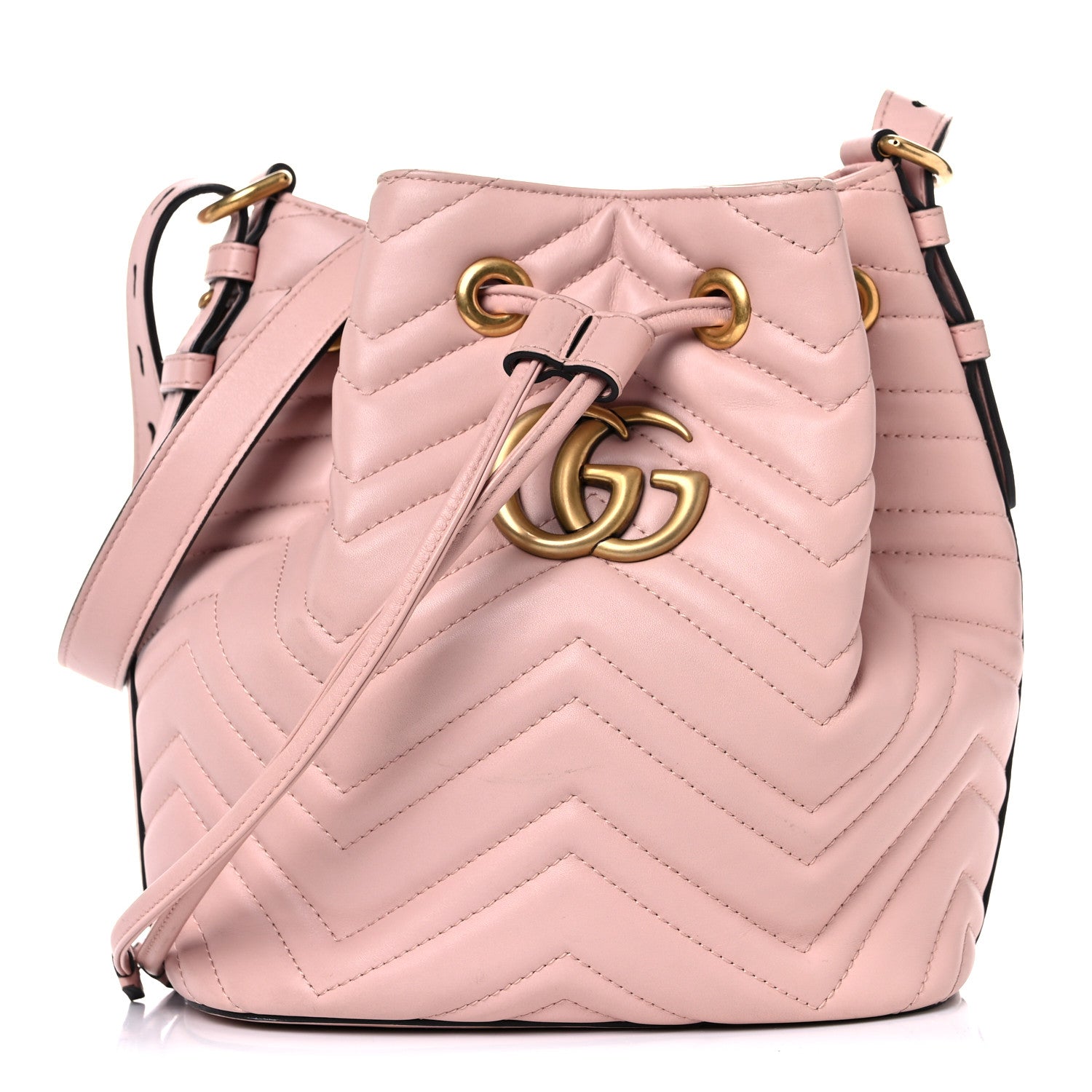 Gucci Calfskin Matelasse Sylvie Web GG Marmont Bucket Bag Perfect Pink 1 of 17