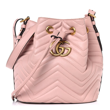 Gucci Calfskin Matelasse Sylvie Web GG Marmont Bucket Bag Perfect Pink 1 of 17