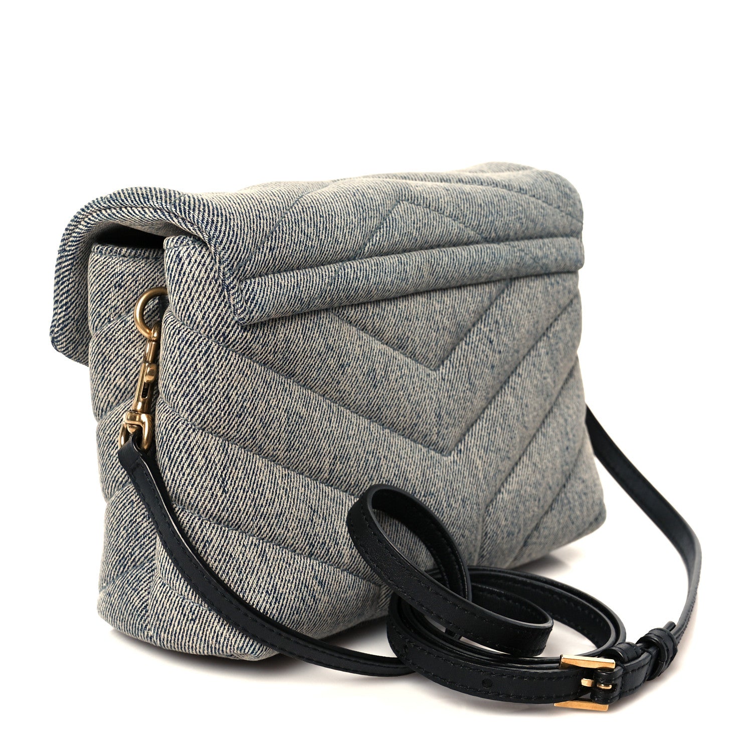 Saint Laurent Denim Y Quilted Monogram Toy Loulou Crossbody Bag Grey 3 of 11