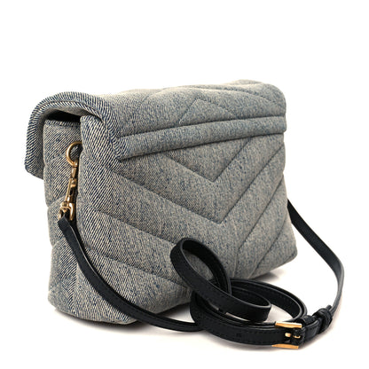 Saint Laurent Denim Y Quilted Monogram Toy Loulou Crossbody Bag Grey 3 of 11