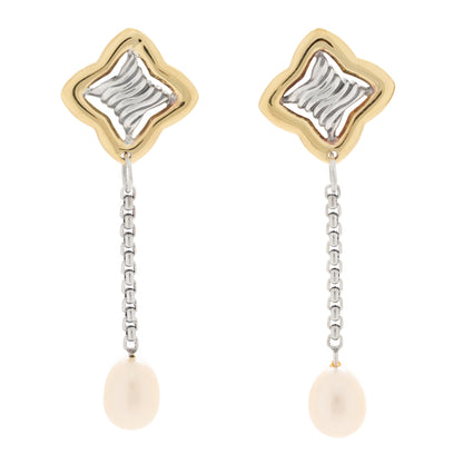 David Yurman Sterling Silver 18K Yellow Gold Pearl Quatrefoil Drop Earrings 1 of 4