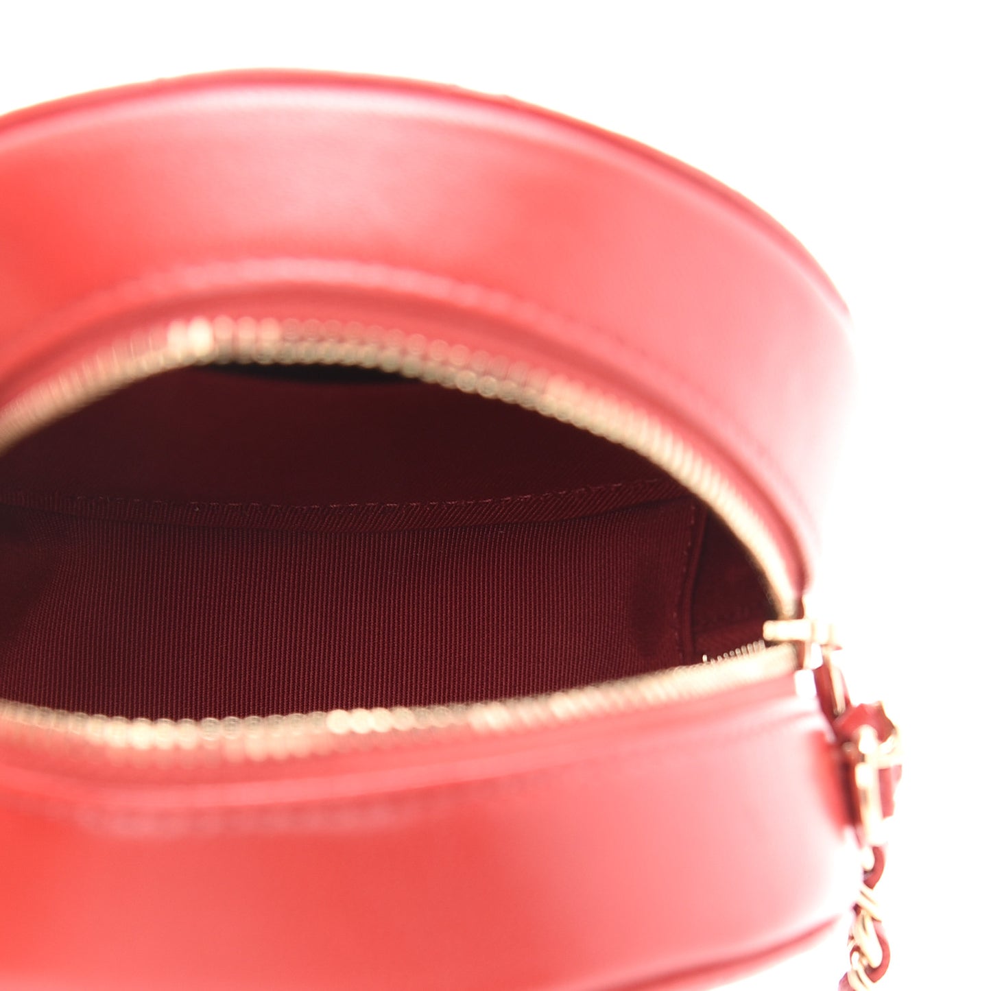 Lambskin Quilted Round Clutch With Chain Red