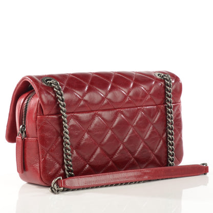 Chanel Glazed Calfskin Quilted Medium Duo Color Flap Dark Red 3 of 8