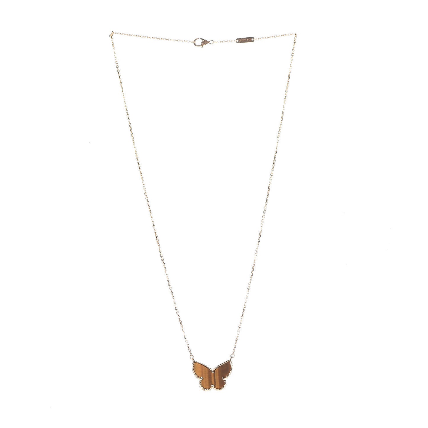 18K Yellow Gold Tiger Eye Lucky Alhambra Butterfly Pendant Necklace