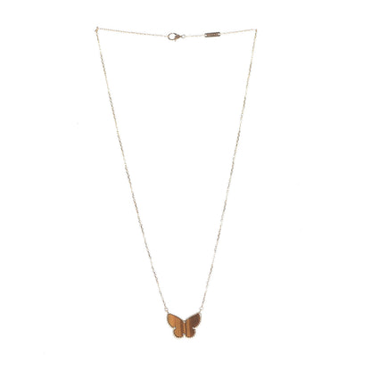 Van Cleef & Arpels 18K Yellow Gold Tiger Eye Lucky Alhambra Butterfly Pendant Necklace 3 of 8