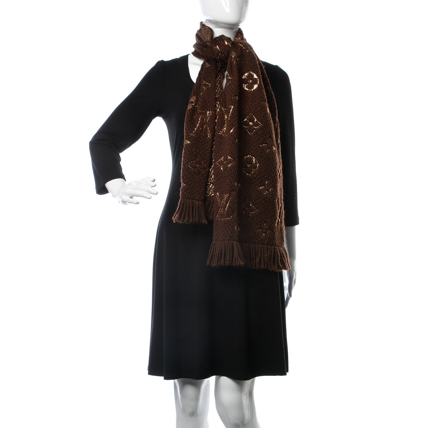 Wool Silk Logomania Shine Scarf Marron