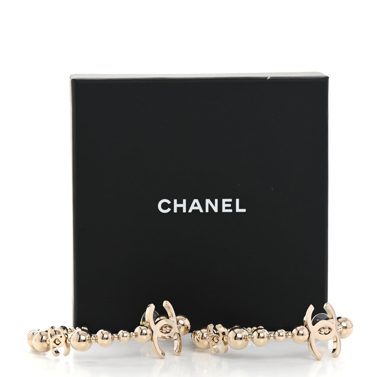 Metal Bead CC Hoop Earrings Gold