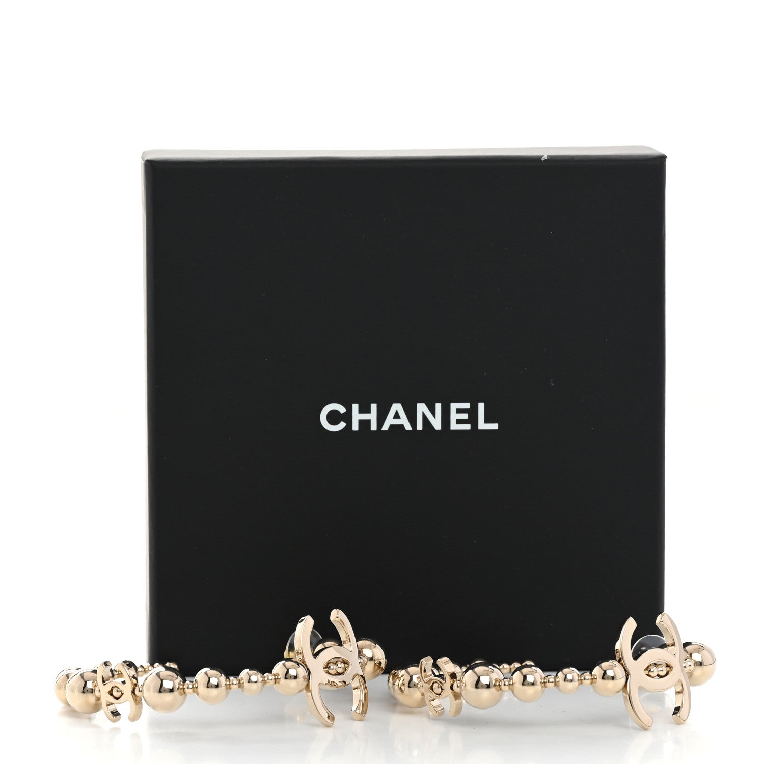 Chanel Metal Bead CC Hoop Earrings Gold 5 of 5