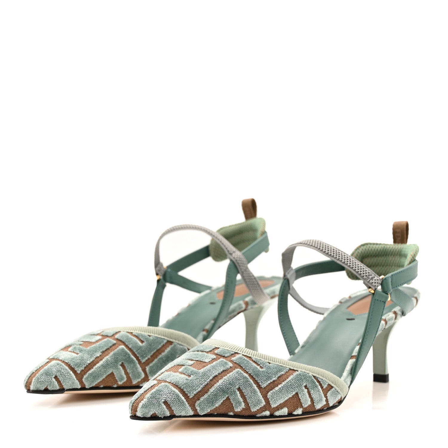 Fendi Vitello Grace Velluto FF Colibri 55mm Slingback Pumps 39.5 Menta Oil 39.5 Menta Oil Matcha 4 of 10