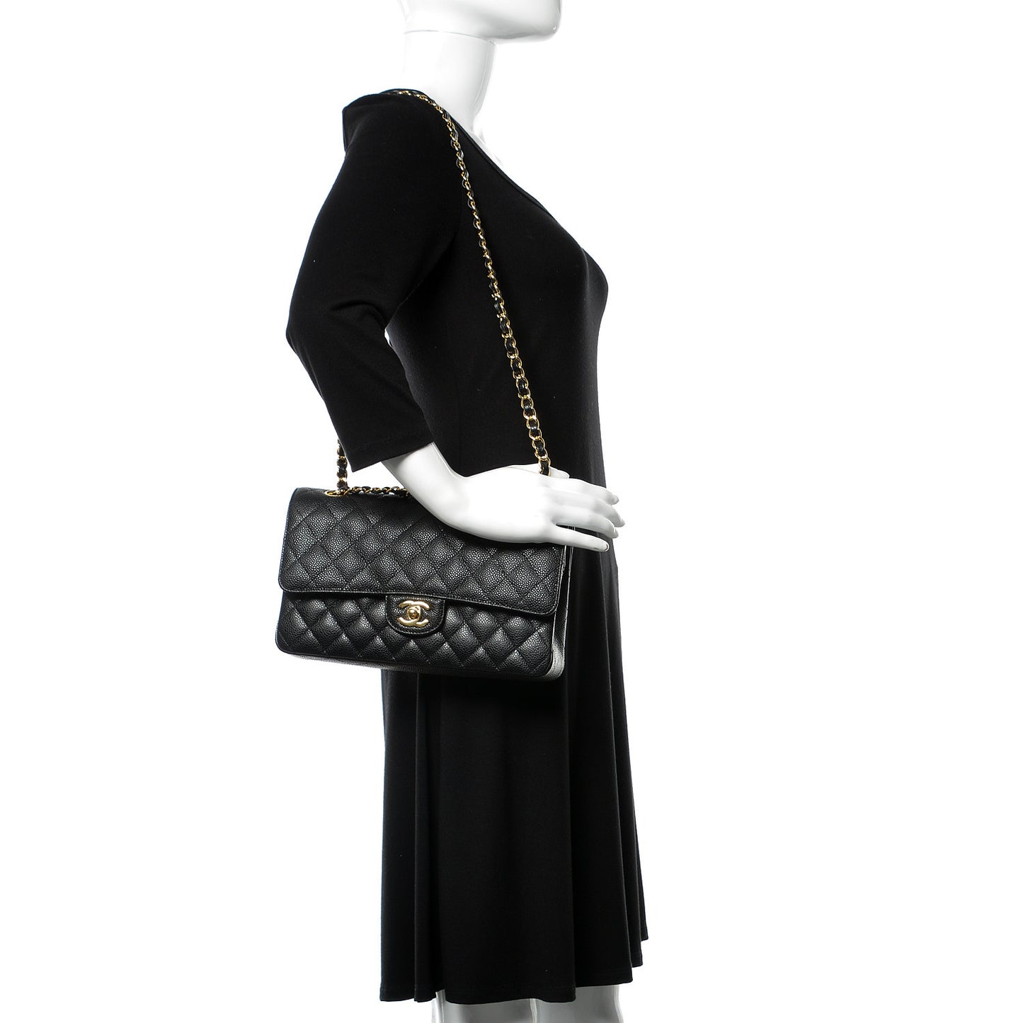 Caviar Quilted Medium Double Flap Black