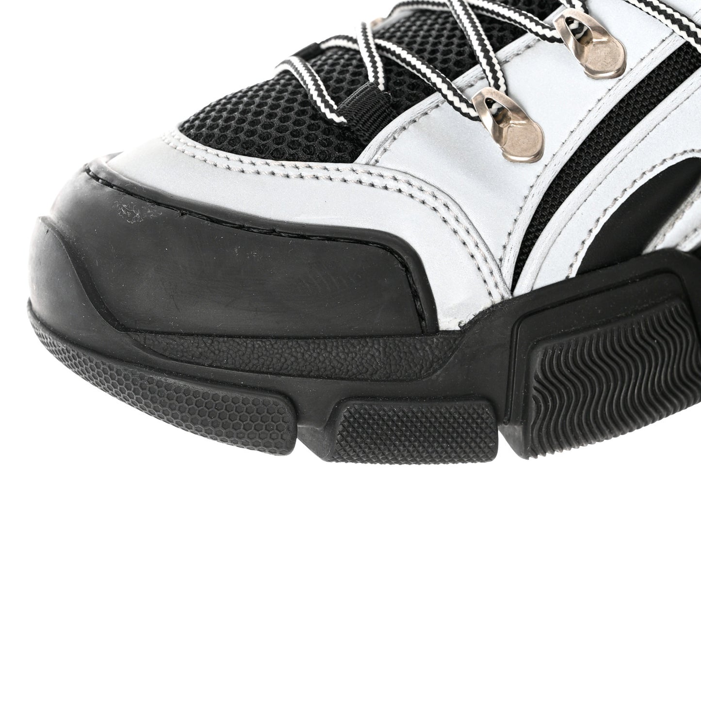X SEGA Mesh Technical Canvas Calfskin Reflective Mens Flashtrek Sneakers 10.5 Silver Black