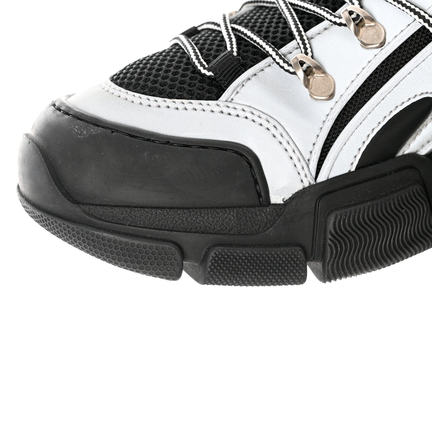 Gucci X SEGA Mesh Technical Canvas Calfskin Reflective Mens Flashtrek Sneakers 10.5 Silver Black 8 of 8